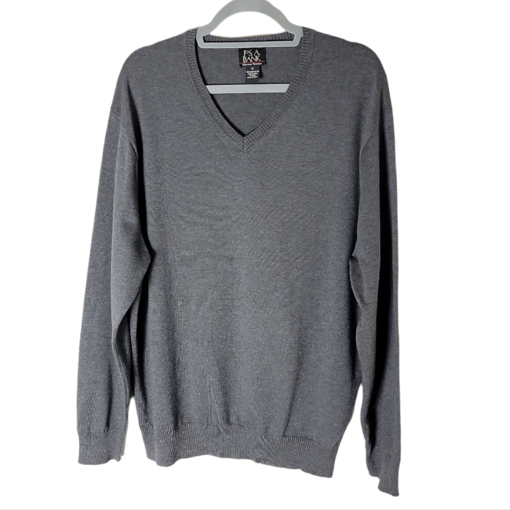 Jos A Bank men's pima cotton v neck sweater gray long sleeve size XL pull over